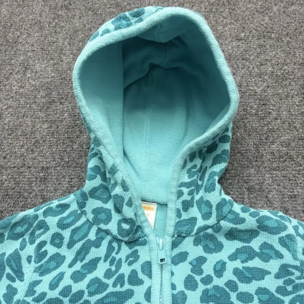 Gymboree Leopard Sweater Hoodie Teal Blue Full Zip Cotton Sweater Girls M 7/8